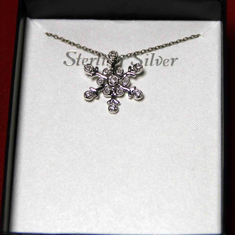 Sterling Silver Crystals Snowflake Pendant Necklace Women's